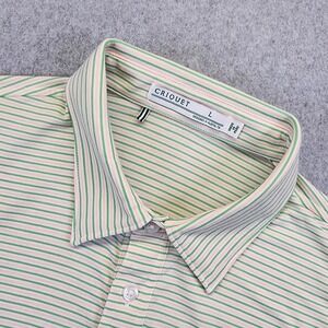 Criquet Polo Shirt Performance Short Sleeve Men's L Green Pink Striped